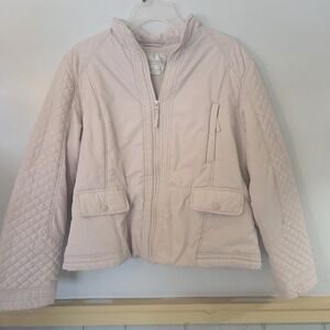 Van Heusen Coat Size Womens XL Camel Tan Quilted Puffer Fleece Lined Zip Up